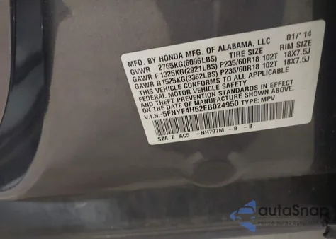 2014 Honda Pilot Ex-L from USA, damaged, VIN 5FNYF4H52EB024950